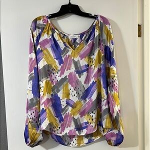 Stylish Women's Blouse with Vibrant Brushstroke Design